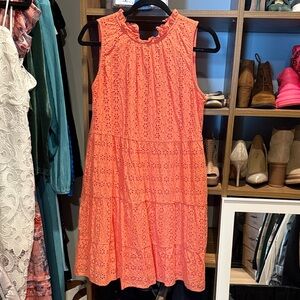LOFT Vibrant Coral Eyelet Dress